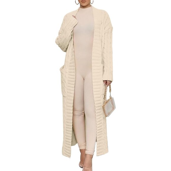 Womens Long Cardigan Sweaters 2025 Fall Open Front Coat Long Sleeve Cable Knit M - Picture 3 of 6